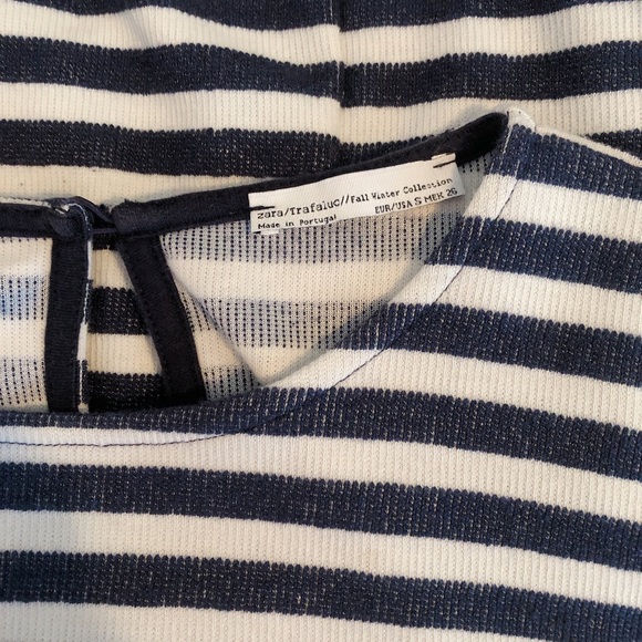 Zara 3/4 sleeve navy white striped mini dress DR - Picture 6 of 8